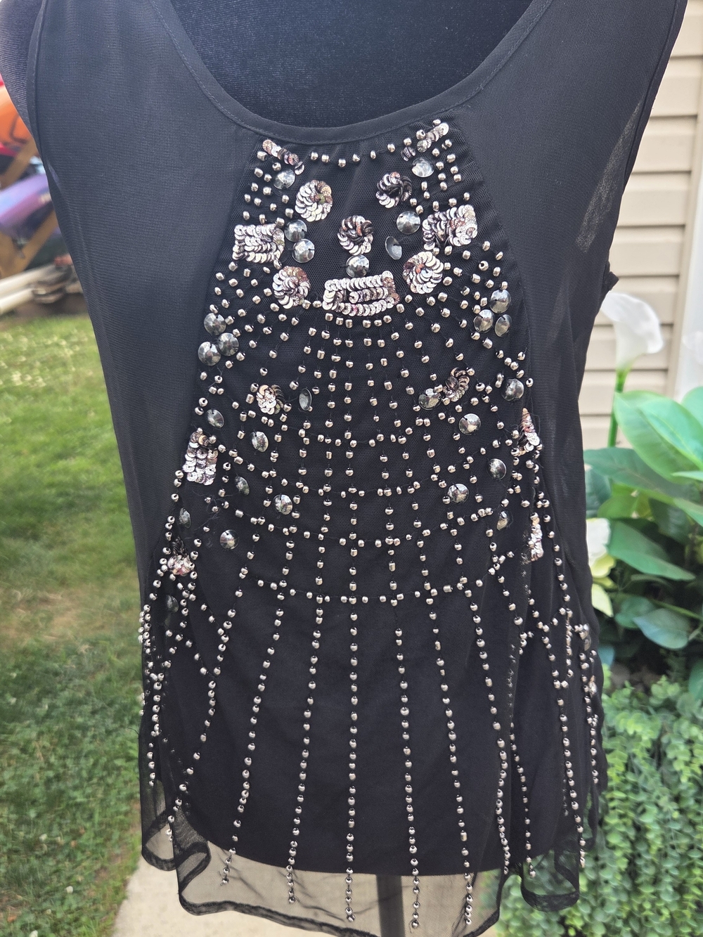 BKE Embellished Black Sleeveless Sheer Tunic